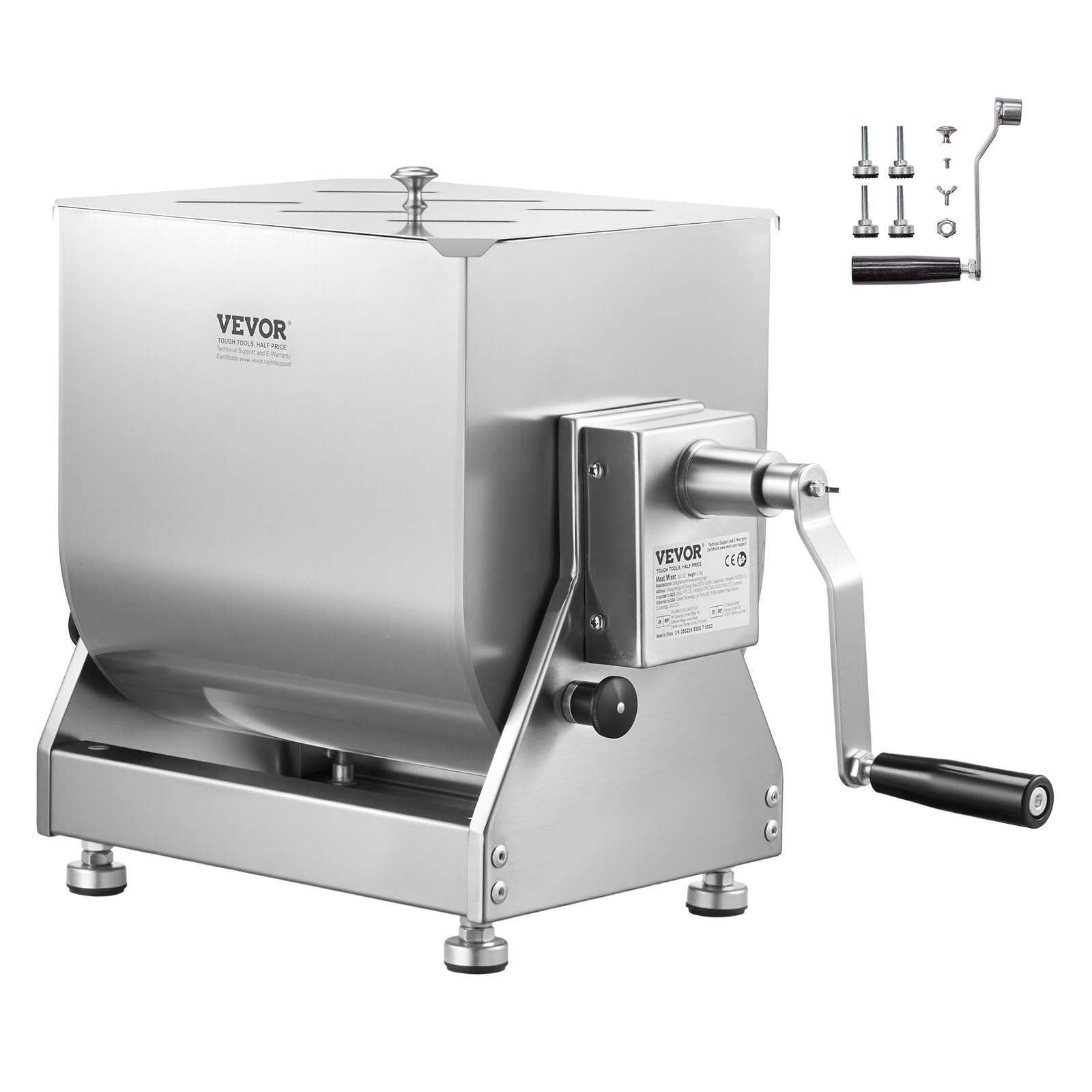 VEVOR Mezcladora de Carne Manual Tanque Basculante Equipo de Procesamiento de Carne Mezcla Máxima de 13,6 kg Mezcladora de Salchichas de Acero Inoxidable con Tapa, Manija, Reductor de Engranajes