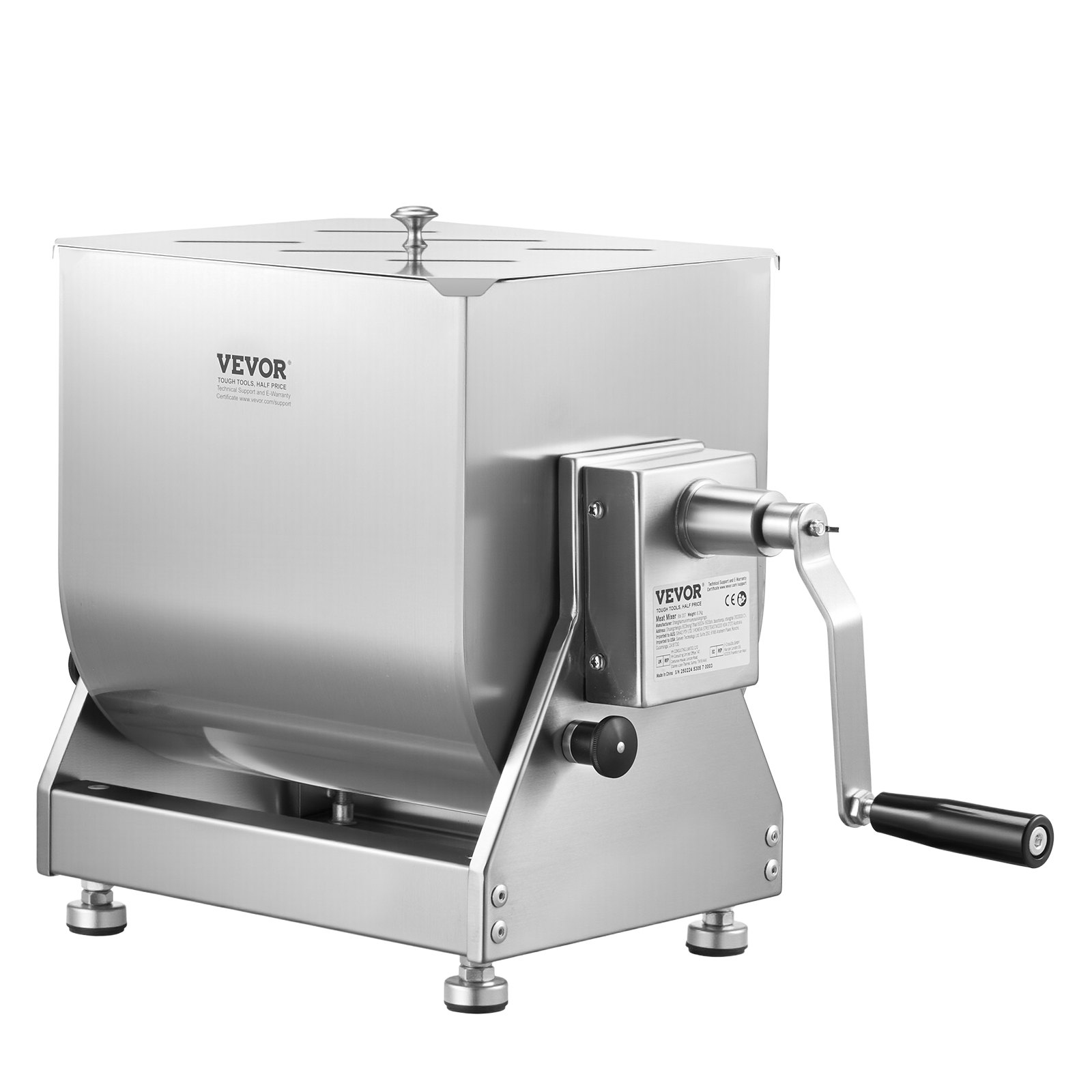 VEVOR Mezcladora de Carne Manual Tanque Basculante Equipo de Procesamiento de Carne Mezcla Máxima de 13,6 kg Mezcladora de Salchichas de Acero Inoxidable con Tapa, Manija, Reductor de Engranajes