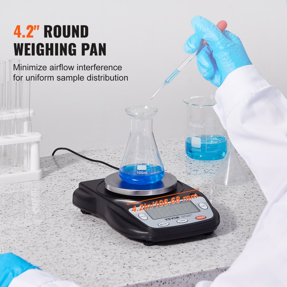 VEVOR Balanza Analítica 600g x 0,01g Balanza de Laboratorio de Alta Precisión Balanza Electrónica de Conversión de 6 Unidades Báscula de Pesaje de Joyas Digitales de Laboratorio de Pantalla LCD