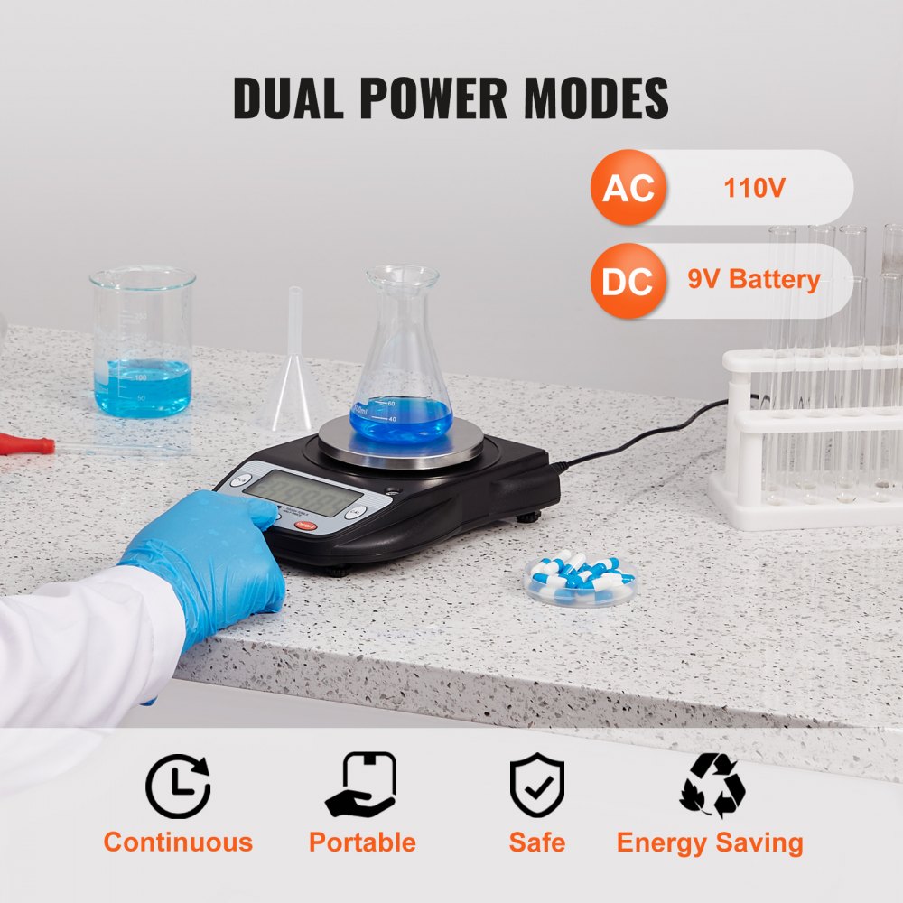 VEVOR Balanza Analítica 600g x 0,01g Balanza de Laboratorio de Alta Precisión Balanza Electrónica de Conversión de 6 Unidades Báscula de Pesaje de Joyas Digitales de Laboratorio de Pantalla LCD
