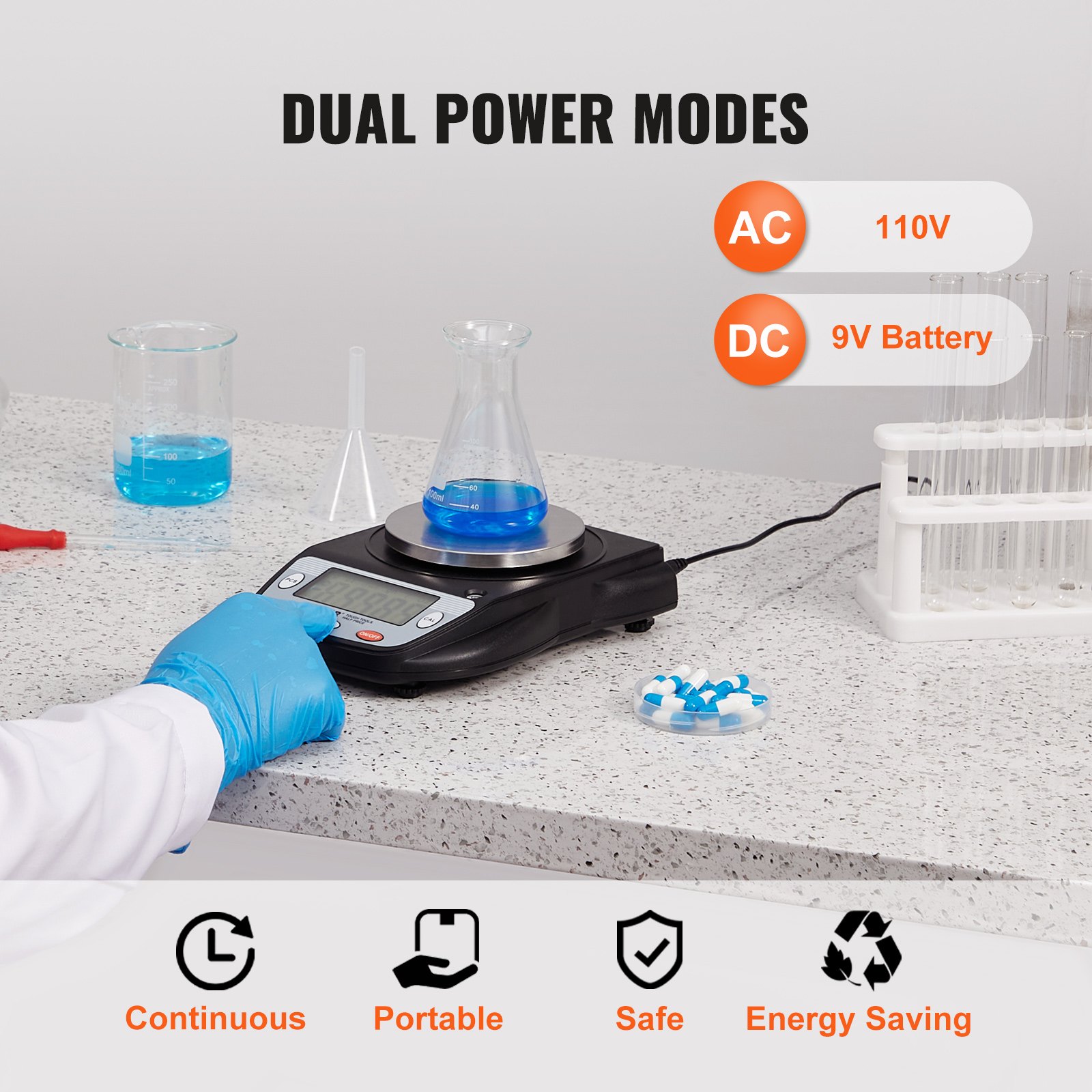 VEVOR Balanza Analítica 600g x 0,01g Balanza de Laboratorio de Alta Precisión Balanza Electrónica de Conversión de 6 Unidades Báscula de Pesaje de Joyas Digitales de Laboratorio de Pantalla LCD