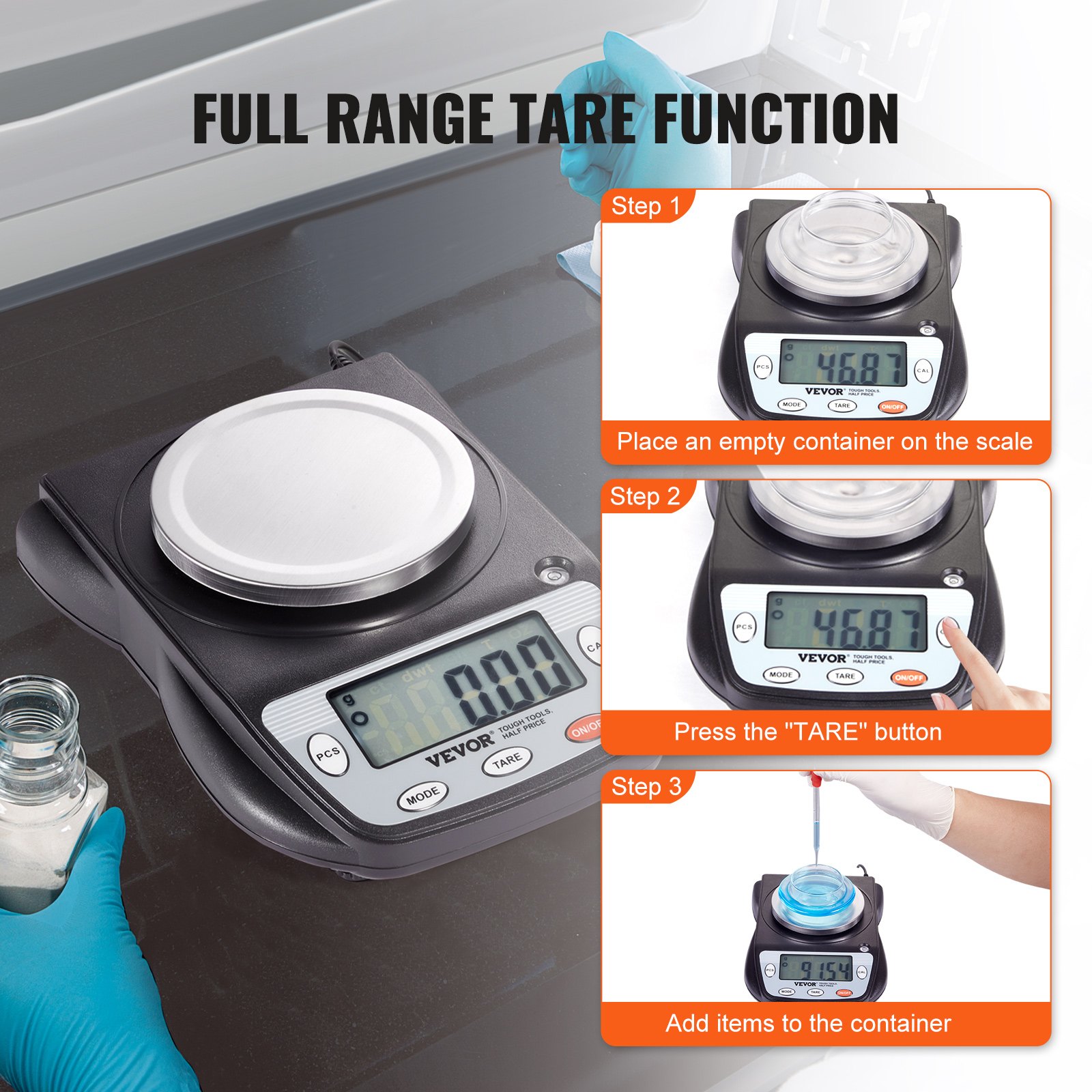 VEVOR Balanza Analítica 600g x 0,01g Balanza de Laboratorio de Alta Precisión Balanza Electrónica de Conversión de 6 Unidades Báscula de Pesaje de Joyas Digitales de Laboratorio de Pantalla LCD