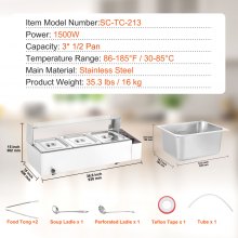 VEVOR Calentador de Alimentos Eléctrico 3 x 8 Cuartos 930 x 406 x 382 mm 1500 W