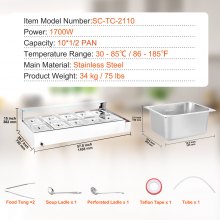 VEVOR Calentador de Alimento Eléctrico 10 x 8 Cuartos 1468 x 730 x 382 mm 1700 W