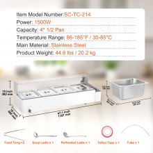 VEVOR Calentador Alimentos Eléctrico con Protector Vidrio 1197 x 406 x 382 mm