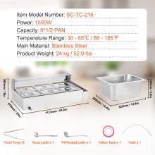 VEVOR Calentador de Alimentos Eléctrico 6 x 8 Cuartos 1113 x 610 x 382 mm 1500 W