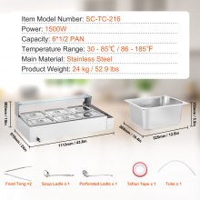 VEVOR Calentador de Alimentos Eléctrico 6 x 8 Cuartos 1113 x 610 x 382 mm 1500 W