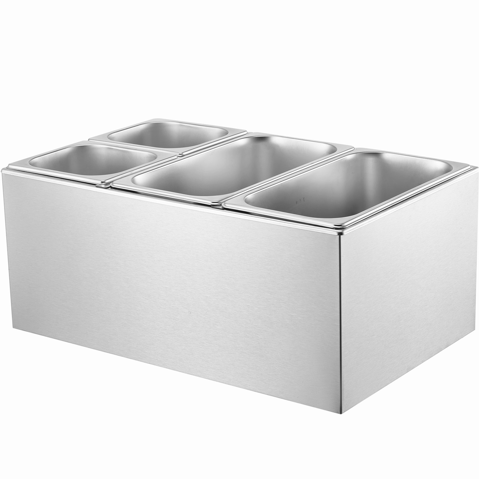 Calentador de alimentos comercial de 4 sartenes VEVOR, mesa de vapor eléctrica de 15,5 l, 1200 W, encimera profesional de acero inoxidable, para bufé, baño María, con control de temperatura de 86 a 185 °F para catering y restaurantes, color plateado