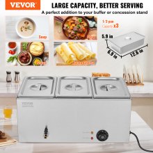 VEVOR Calentador Alimentos Eléctrico 3 Sartenes 16,5 L 540 x 360 x 250 mm 1200 W