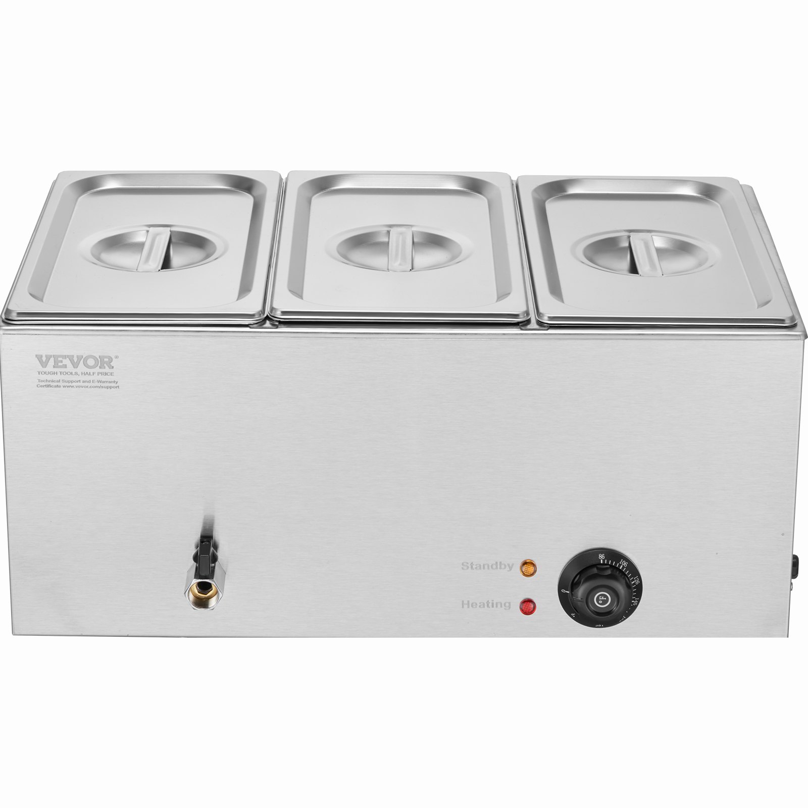 Calentador de alimentos comercial de 3 sartenes VEVOR, mesa de vapor eléctrica de 16,5 l, 1200 W, encimera profesional de acero inoxidable, para bufé, baño María, con control de temperatura de 86 a 185 °F para catering y restaurantes, color plateado