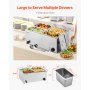 Calentador de alimentos comercial de 4 sartenes VEVOR, mesa de vapor eléctrica de 15 l, 1200 W, encimera profesional de acero inoxidable, para bufé, baño María, con control de temperatura de 86 a 185 °F para catering y restaurantes, color plateado