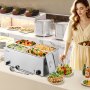 Calentador de alimentos comercial de 4 sartenes VEVOR, mesa de vapor eléctrica de 15 l, 1200 W, encimera profesional de acero inoxidable, para bufé, baño María, con control de temperatura de 86 a 185 °F para catering y restaurantes, color plateado