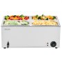 Calentador de alimentos comercial de 4 sartenes VEVOR, mesa de vapor eléctrica de 15 l, 1200 W, encimera profesional de acero inoxidable, para bufé, baño María, con control de temperatura de 86 a 185 °F para catering y restaurantes, color plateado