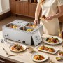 VEVOR Calentador de Alimentos 1500 W, Eléctrico, Acero Inoxidable, con Vapor y Tapa, a 4 Bandejas de Calentamiento Rápido, a Buffet de Encimera, Baño María con Cucharones para Sopa y Perforados