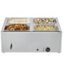 VEVOR Calentador de Alimentos 1500 W, Eléctrico, Acero Inoxidable, con Vapor y Tapa, a 4 Bandejas de Calentamiento Rápido, a Buffet de Encimera, Baño María con Cucharones para Sopa y Perforados