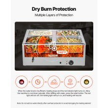 VEVOR Calentador de Alimentos 1500 W, Eléctrico, Acero Inoxidable, con Vapor y Tapa, a 4 Bandejas de Calentamiento Rápido, a Buffet de Encimera, Baño María con Cucharones para Sopa y Perforados