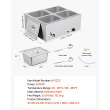 VEVOR Calentador de Alimentos 1500 W, Eléctrico, Acero Inoxidable, con Vapor y Tapa, a 4 Bandejas de Calentamiento Rápido, a Buffet de Encimera, Baño María con Cucharones para Sopa y Perforados