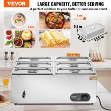 VEVOR Calentador de Alimentos Eléctrico Sartén 6 x 5 Cuartos 691 x 626 x 260 mm