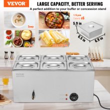 VEVOR Calentador Alimentos Eléctrico 6 Sartenes 13,5 L 1200 W 540 x 360 x 250 mm