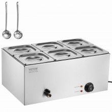 VEVOR Calentador Alimentos Eléctrico 6 Sartenes 13,5 L 1200 W 540 x 360 x 250 mm