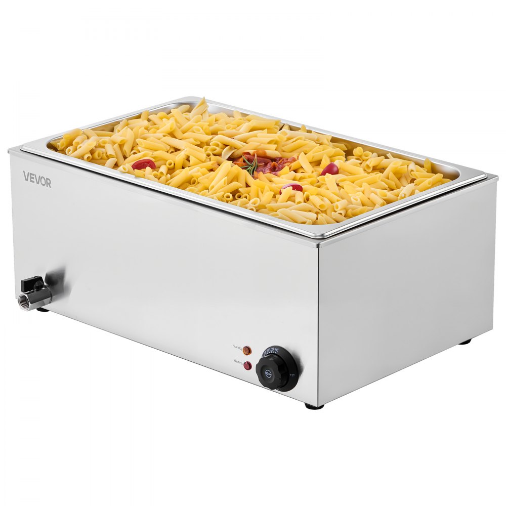 Calentador de alimentos comercial VEVOR, 1 mesa de vapor eléctrica de 18 l, 1200 W, encimera profesional de acero inoxidable, para bufé, baño María, con control de temperatura de 86 a 185 °F para catering y restaurantes, color plateado