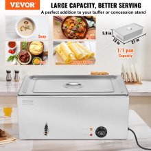 VEVOR Calentador de Alimentos Eléctrico 1 Sartén 18 L 540 x 360 x 250 mm 1200 W