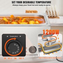 VEVOR Calentador de Alimentos Eléctrico 18 L 1200 W 540 x 360 x 245 mm Plata