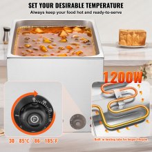 VEVOR Calentador de Alimentos Eléctrico Comercial 18 L 1200 W 560 x 340 x 290 mm