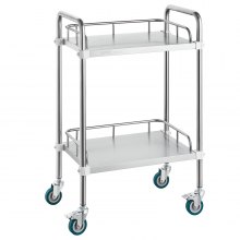 VEVOR Carro de laboratorio de acero inoxidable carro médico de 2 capas carro de servicio con capacidad de carga de 100 kg con ruedas giratorias para laboratorio clínico, salón, hospital, uso dental