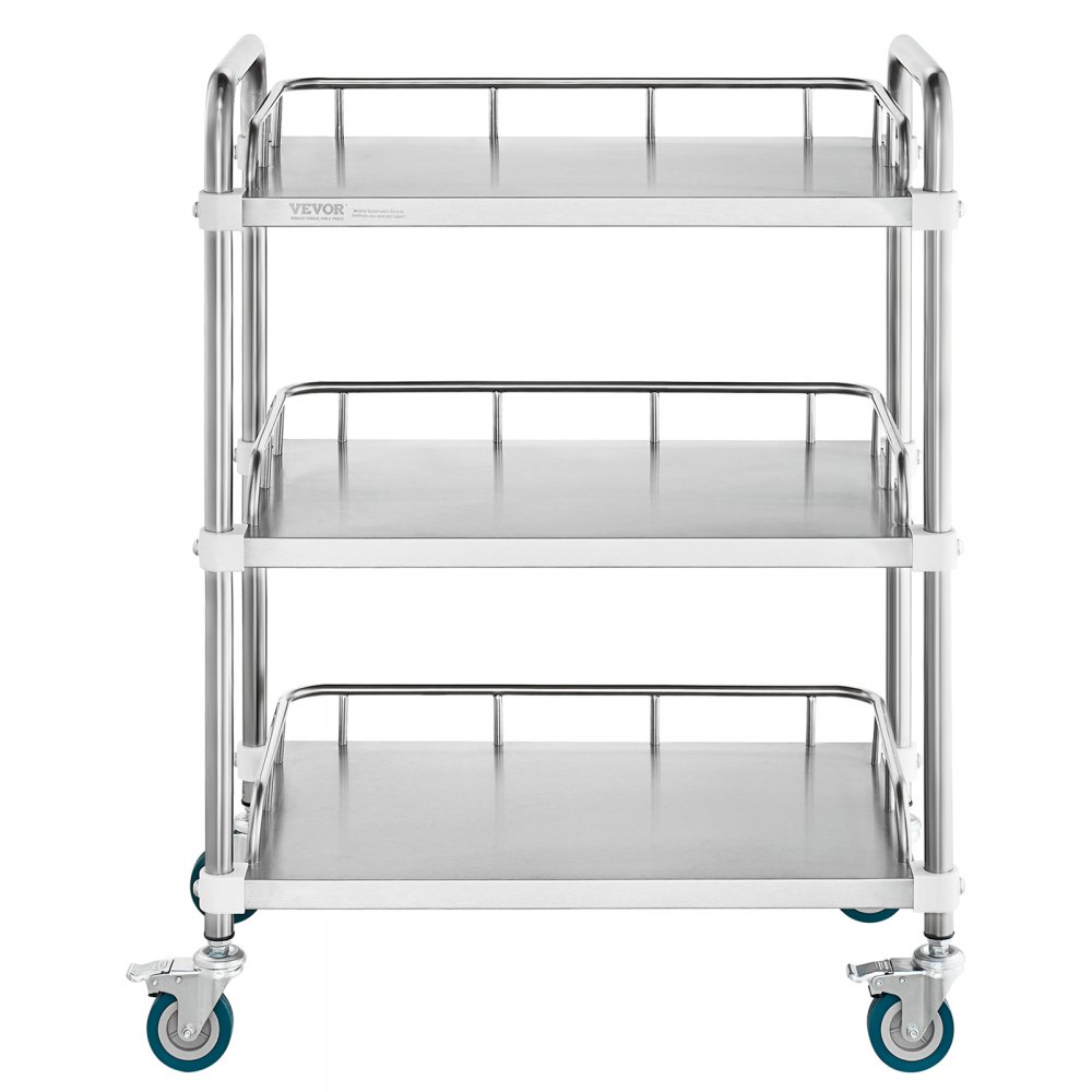VEVOR Laboratory Trolley, Stainless Steel Trolley with 3 Shelves, Laboratory Serving Trolley with Swivel Casters, Dental Serving Trolley for Clinic, Laboratory, Hospital, Salon, 670 x 395 x 867 mm
