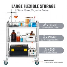 VEVOR Carro de laboratorio de acero inoxidable carro médico de 3 niveles carro de servicio con capacidad de carga de 100 kg con ruedas giratorias, para laboratorio clínico, salón, hospital, uso dental