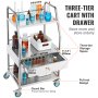 VEVOR Carrito de Servicio de Laboratorio de 3 Niveles con 1 Cajón Carrito de Acero Inoxidable para Uso Dental con 4 Ruedas, 2 con Freno, para Laboratorio, Hospital, Odontología, 54 x 46 x 99 cm