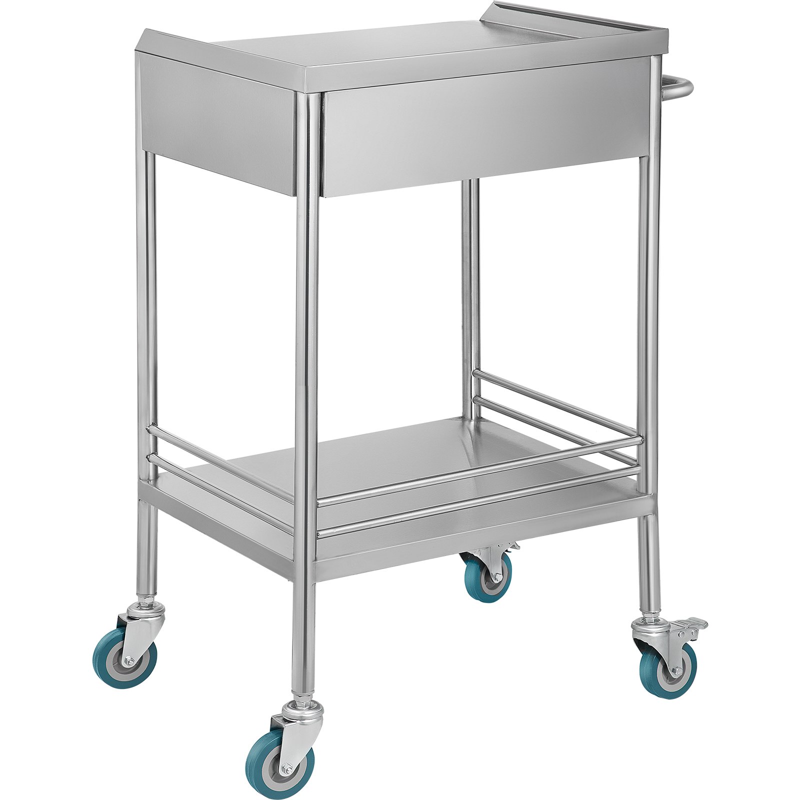 VEVOR Carrito de Sercivio con 2 Capas y 1 Cajón 53.1 x 41.9 x 77.2 cm, Carrito de Laboratorio de Acero Inoxidable, Carrito Médico con 4 Ruedas Omnidireccional para Cafeterías y Hoteles