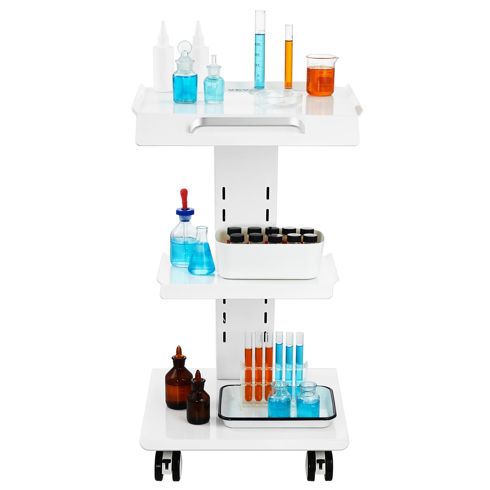 VEVOR Carro de Laboratorio, Carro de Servicio Médico con Enchufe Incorporado, Postre Móvil de Metal de 3 Capas, con Ruedas Giratorias, Carga 100 kg, para Laboratorio, Clínica, Belleza, Salón