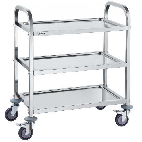 Carro utilitario de laboratorio móvil de acero inoxidable de 3 niveles VEVOR, 400 libras para clínica de laboratorio