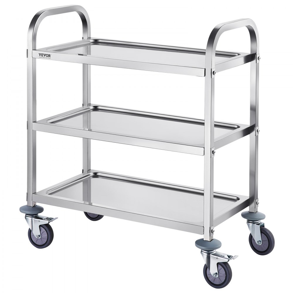 VEVOR Carro de Laboratorio 3 Niveles 4 Ruedas Carrito de Médico 74x39,6x86 cm Carro de Acero Inoxidable Carga de 100 kg Movimiento Silencioso para Almacenamiento Clínico Cocina Hotel Salón de Belleza