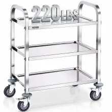 VEVOR Carro de Laboratorio 3 Niveles 4 Ruedas Carrito de Médico 74x39,6x86 cm Carro de Acero Inoxidable Carga de 100 kg Movimiento Silencioso para Almacenamiento Clínico Cocina Hotel Salón de Belleza