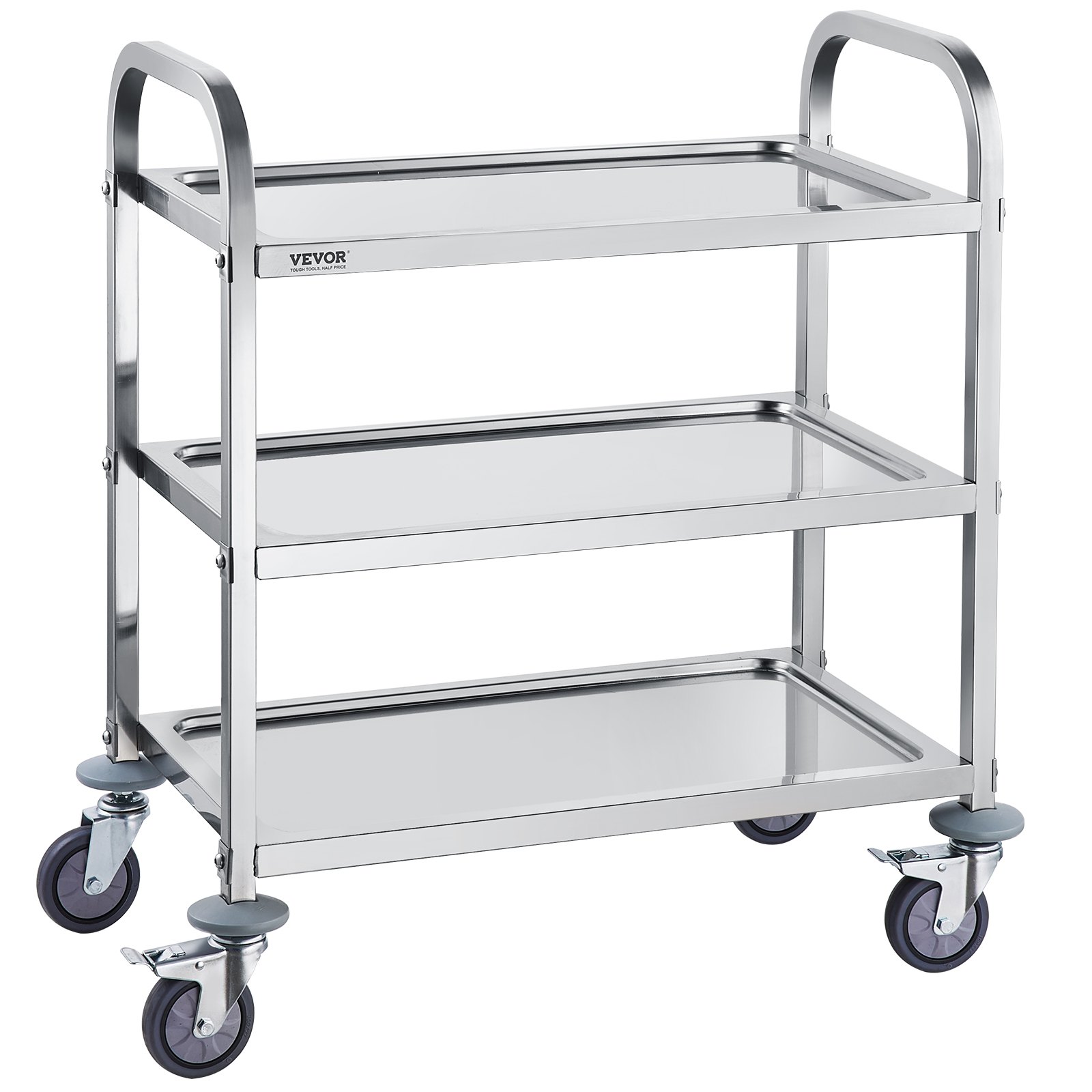 VEVOR Carro de Laboratorio 3 Niveles 4 Ruedas Carrito de Médico 74x39,6x86 cm Carro de Acero Inoxidable Carga de 100 kg Movimiento Silencioso para Almacenamiento Clínico Cocina Hotel Salón de Belleza