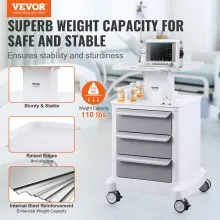 VEVOR Carro Laboratorio de 4 Niveles con 3 Cajones y 1 Bandeja Superior, Blanco