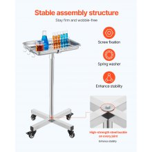 VEVOR Carro de Laboratorio de Acero Inoxidable Carga de 16 kg Altura 84-132,5 cm