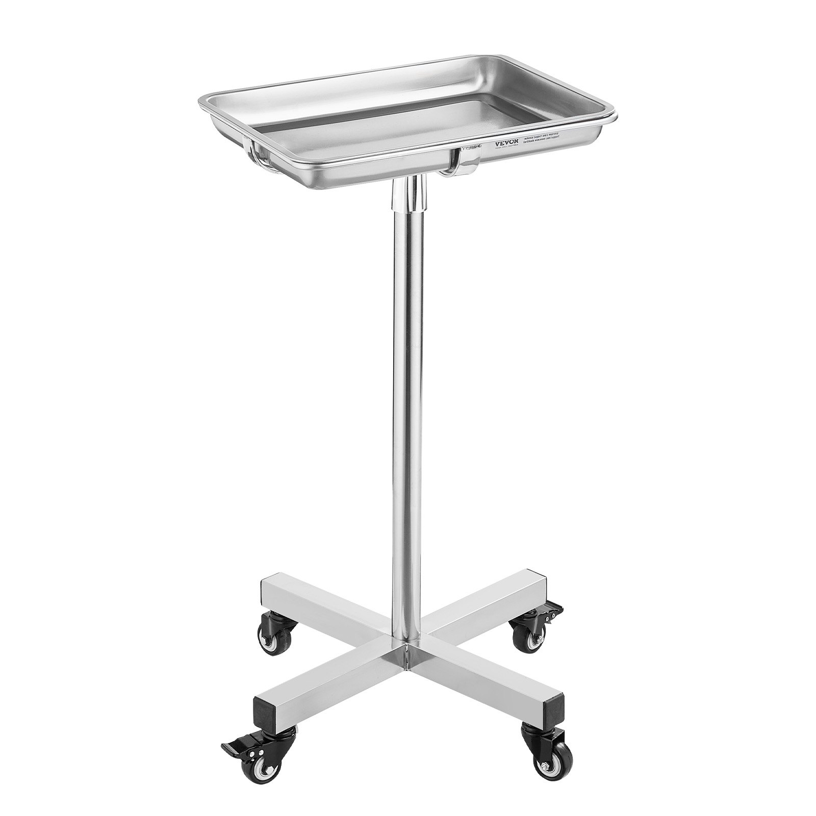 VEVOR Carro de Laboratorio de Acero Inoxidable Carga de 16 kg Asistente Silencioso Altura Ajustable 84-132,5 cm Bandeja Médica Extraíble para Almacenamiento de Equipos, Clínica, Salón de Belleza