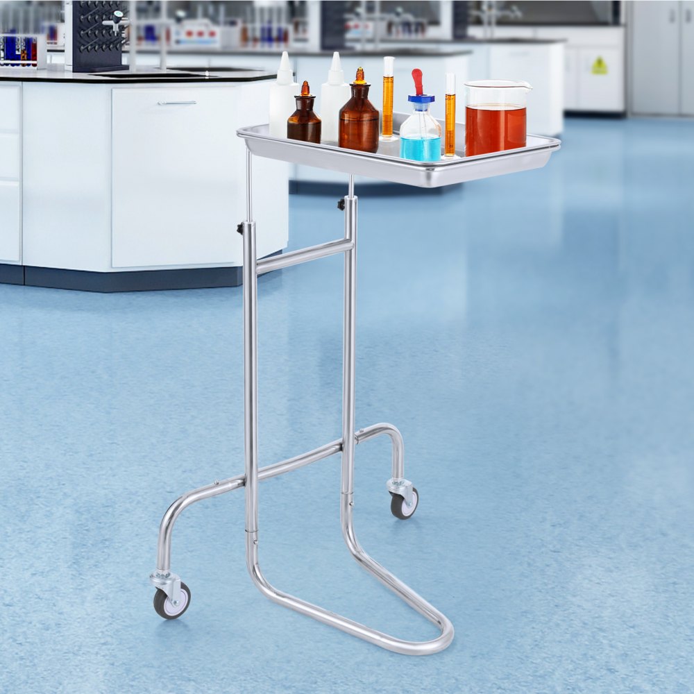 VEVOR stainless steel laboratory trolley, laboratory trolley with single shelf, mobile medical trolley with 2 quiet wheels, laboratory trolley for laboratory, clinic, hospital, salon