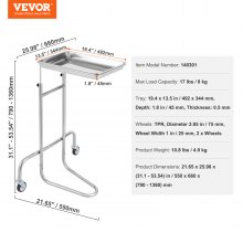 VEVOR Carro de laboratorio de Acero Inoxidable con Bandeja Individual y 2 Ruedas