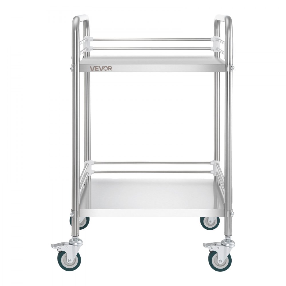 VEVOR Carro de Laboratorio de Acero Inoxidable 2 Niveles con Ruedas Bloqueables, Bandeja de Almacenamiento Móvil Resistente para Hospitales, Restaurantes, Cocinas, Salones, 515 x 410 x 870 mm