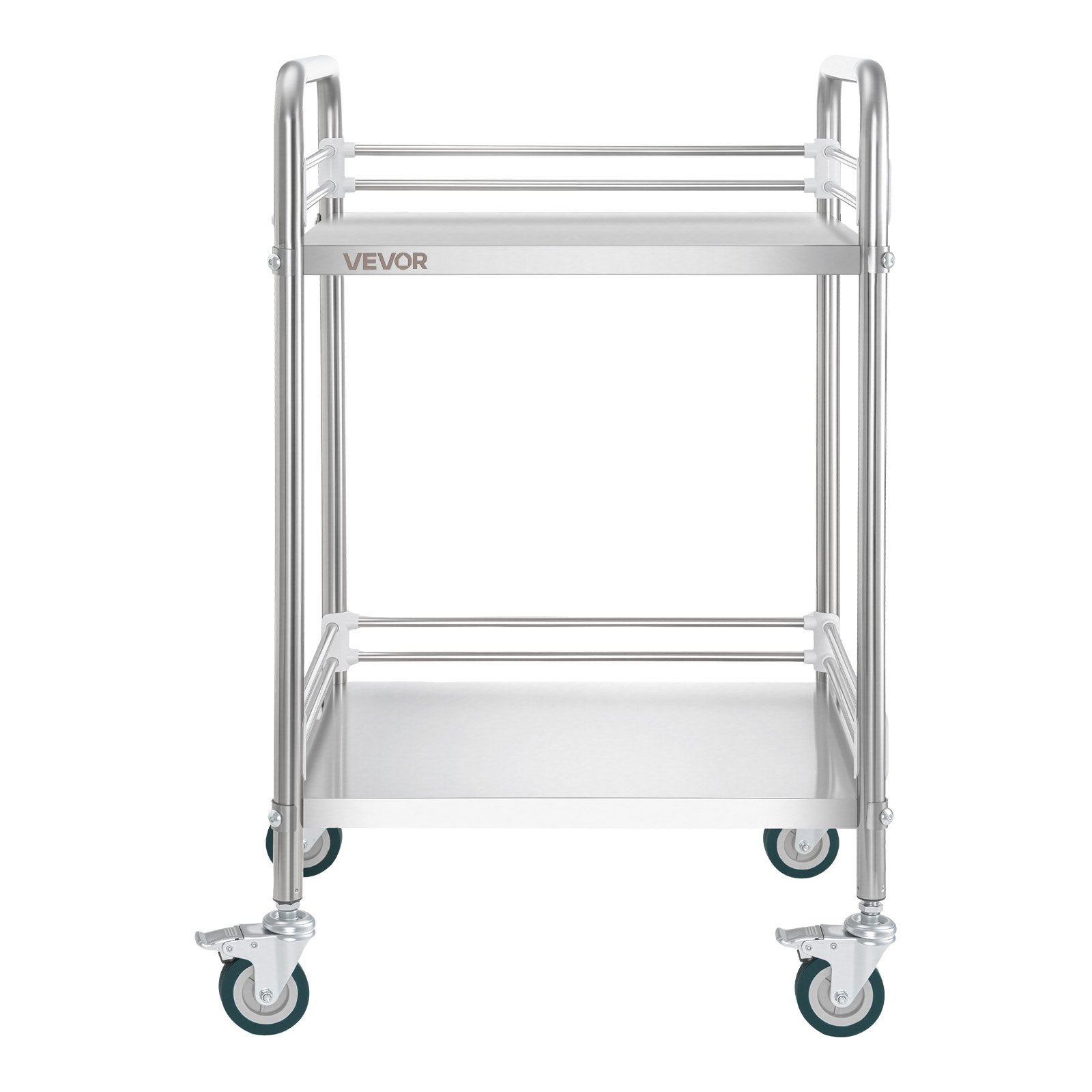 VEVOR Carro de Laboratorio de Acero Inoxidable 2 Niveles con Ruedas Bloqueables, Bandeja de Almacenamiento Móvil Resistente para Hospitales, Restaurantes, Cocinas, Salones, 515 x 410 x 870 mm