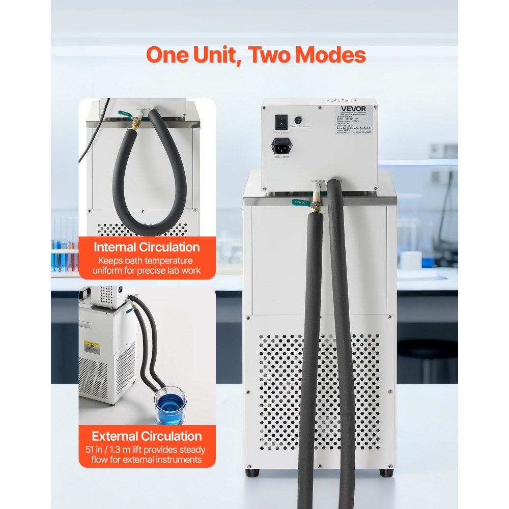 VEVOR Enfriador de Laboratorio con Bomba de Circulación, de -30 °C a 100 °C, 6 L de Doble Circulación Interna y Externa, para Bajas Temperaturas, por Agua Circulante, 180 x 160 x 150 mm, 1050 W
