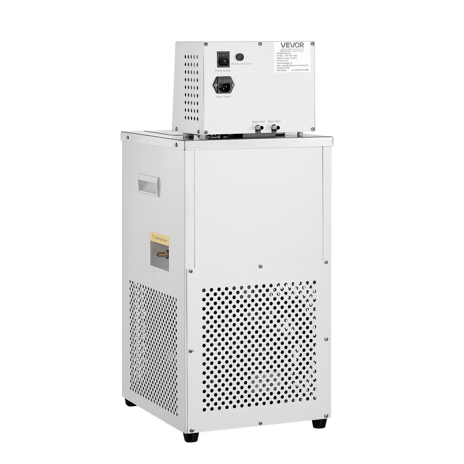 VEVOR Enfriador de Laboratorio con Bomba de Circulación, de -30 °C a 100 °C, 6 L de Doble Circulación Interna y Externa, para Bajas Temperaturas, por Agua Circulante, 180 x 160 x 150 mm, 1050 W