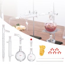 VEVOR Kit de destilación de laboratorio, kit de destilación de vidrio de laboratorio 3.3 Boro con 24 y 40 compuestos, juego de equipos de destilación de aceites esenciales de 1000 ml, 14 piezas