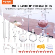 VEVOR Kit de destilación de laboratorio, kit de destilación de vidrio de laboratorio Boro 3.3 con 24 y 40 compuestos, juego de equipos de destilación de aceites esenciales de 1000 ml, 29 piezas