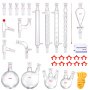 VEVOR Laboratory Distillation Set, 3.3 Boro Laboratory Glass Distillation Set with 24 and 40 Compounds, 1000 ml Essential Oil Distillation Equipment Set, 32-Piece Set with Glassware